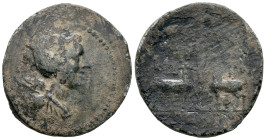 Ionia, Ephesos, c. 48-27 BC. Æ (20mm, 3.51g). Demetrios, Kokos and Sopatros, magistrates. Draped bust of Artemis, wearing stephane; bow and quiver at ...