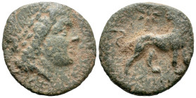 Ionia, Miletos, c. 313/12-290 BC. Æ (17mm, 2.93g). Uncertain, magistrate. Laureate head of Apollo r. R/ Lion standing r., head l.; star above. Cf. Dep...