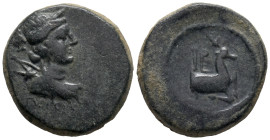 Lydia, Hierocaesarea. Pseudo-autonomous issue, 1st century AD. Æ (19mm, 5.95g). Diademed bust of Artemis r., bow and quiver over shoulder. R/ Forepart...
