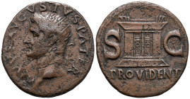 Divus Augustus (died AD 14). Æ As (29mm, 10.47g). Rome, c. 22-30. Radiate head of l. R/ Ornate altar enclosure with double panelled door. RIC I 81 (Ti...
