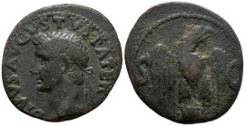 Divus Augustus (died AD 14). Æ As (29mm, 10.45g). Rome, c. 34-7. Radiate head l. R/ Eagle standing on globe, head r., with wings spread. RIC I 82 (Tib...