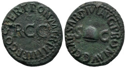 Gaius (Caligula, 37-41). Æ Quadrans (18mm, 3.34g). Rome, 40-1. Pileus between S-C. R/ Large RCC. RIC I 52. VF