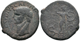 Claudius (41-54). Æ As (28mm, 10.68g). Rome. Bare head l. R/ Minerva standing r., brandishing javelin and holding shield on l. arm. RIC I 116. Fine