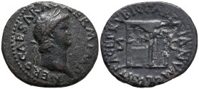 Nero (54-68). Æ As (29mm, 10.24g). Rome, 62-8. Laureate head r. R/ Temple of Janus with latticed windows to l. and closed double doors to r. RIC I 306...
