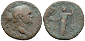 Vespasian (69-79). Æ As (25mm, 9.49g). Rome, 76. Laureate head r. R/ Aequitas standing l., holding scales and rod. RIC II.1 892. Good Fine