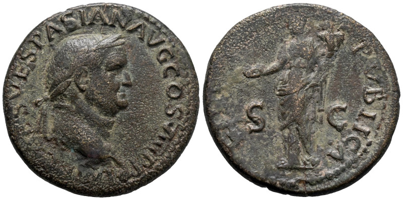 Vespasian (69-79). Æ As (27mm, 9,54g). Lugdunum, 77-8. Laureate head r., globe b...