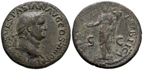 Vespasian (69-79). Æ As (27mm, 9,54g). Lugdunum, 77-8. Laureate head r., globe below neck. R/ Fides standing l., holding patera and cornucopia. RIC II...