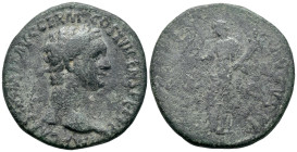 Domitian (81-96). Æ As (26mm, 9.63g). Rome, 92-4. Laureate head r. R/ Moneta standing l., holding scales and cornucopia. RIC II.1 756. Good Fine