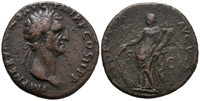 Nerva (96-98). Æ As (27mm, 8.57g). Rome, 96. Laureate head r. R/ Fortuna standin...