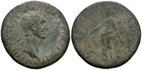 Nerva (96-98). Æ Sestertius (32.5mm, 21.66g). Rome, 97. Laureate head r. R/ Fortuna standing l., holding rudder and cornucopia. RIC II 98. Good Fine