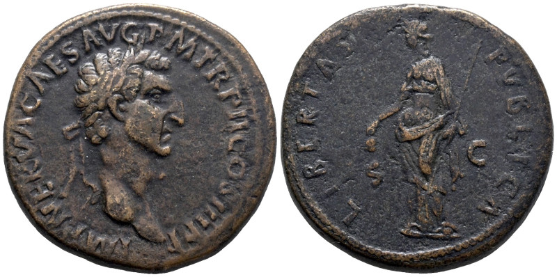 Nerva (96-98). Æ Sestertius (34mm, 27g). Rome, 97. Laureate head r. R/ Libertas ...