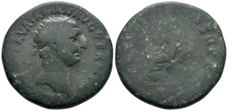 Trajan (98-117). Æ Dupondius (27mm, 12.54g). Rome, 98-9. Radiate head r. R/ Abun...