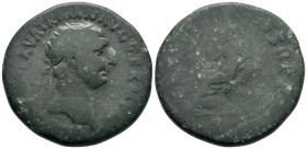 Trajan (98-117). Æ Dupondius (27mm, 12.54g). Rome, 98-9. Radiate head r. R/ Abundantia seated l. on a chair formed of two cornucopias, holding sceptre...
