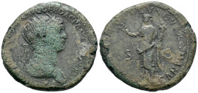 Trajan (98-117). Æ Dupondius (27mm, 11.61g). Rome, 114-7. Radiate and draped bust r. R/ Felicitas standing l., holding caduceus and cornucopia. RIC II...