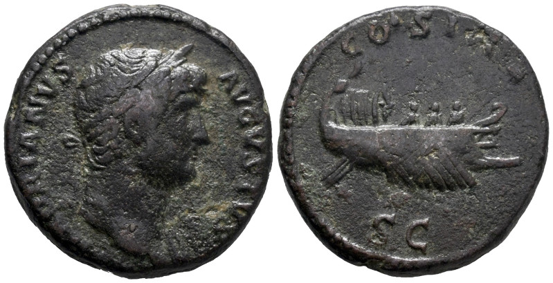Hadrian (117-138). Rome, 125-7. Æ As (25mm, 10.26g). Laureate head r. R/ Ship l....