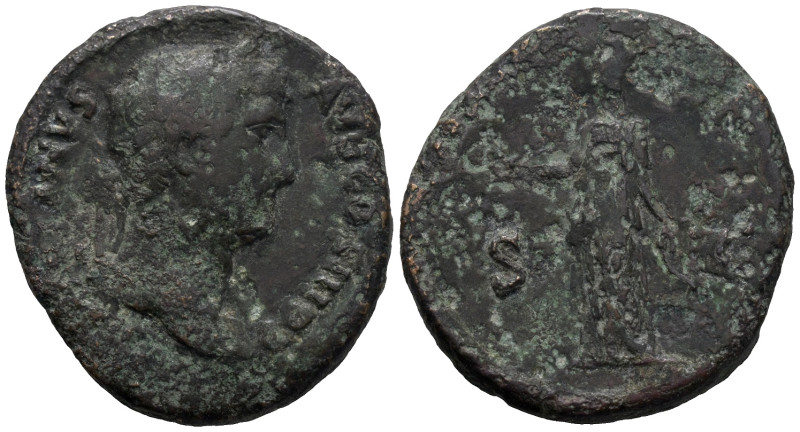 Hadrian (117-138). Æ As (27mm, 12.28g). Laureate bust r. R/ Diana standing l., h...