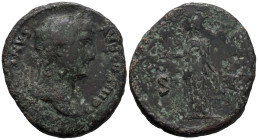 Hadrian (117-138). Æ As (27mm, 12.28g). Laureate bust r. R/ Diana standing l., holding arrow and bow. RIC II.3 2403. Fine