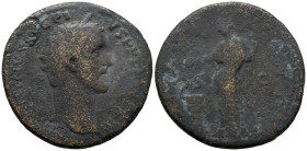 Antoninus Pius (138-161). Æ Sestertius (33mm, 18.76g). Rome, 140-4. Laureate head r. R/ Salus standing l., feeding from patera a serpent rising from a...