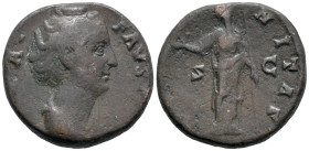 Diva Faustina Senior (died 140/1). Æ As (24mm, 9.15g). Rome. Draped bust r. R/ Juno standing l., raising hand and holding sceptre. RIC III 1155 (Anton...