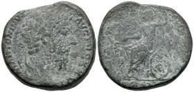 Marcus Aurelius (161-180). Æ Sestertius (30mm, 23.87g). Rome, 171-2. Laureate head r. R/ Roma seated l., holding Victory and sceptre; shield at her si...