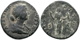 Faustina Junior (Augusta, 147-175). Æ Sestertius (29.5mm, 19.84g). Rome, 163-164. Diademed and draped bust r. R/ Fecunditas standing r., holding scept...