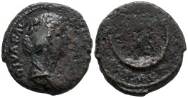 Diva Faustina Junior (died 175/6). Æ As (24.3mm, 10.56g). Rome, 176-80. Draped bust r. R/ Crescent and seven stars. RIC III 1714 (Aurelius). Fine