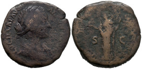 Lucilla (Augusta, 164-182). Æ Sestertius (32.5mm, 28.54g). Rome, 161-2. Draped bust r. R/ Venus standing l., holding apple and sceptre. RIC III 1763 (...