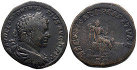 Caracalla (198-217). Æ Sestertius (31.5mm, 22.38g). Rome, 210-3. Laureate, draped and cuirassed bust r. R/ Securitas seated r., holding sceptre with l...