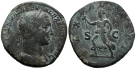 Severus Alexander (222-235). Æ Sestertius (30mm, 20.57g). Rome, 226. Laureate and draped bust r. R/ Pax advancing l., holding branch and sceptre. RIC ...