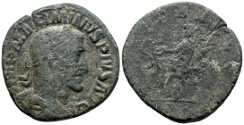 Maximinus I (235-238). Æ Sestertius (29.5mm, 18.85g). Rome, 236-8. Laureate, draped and cuirassed bust r. R/ Salus seated l., feeding serpent rising f...