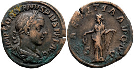Gordian III (238-244). Æ Sestertius (30mm, 21.15g). Rome, 241-4. Laureate, draped and cuirassed bust r. R/ Laetitia standing l., holding wreath and an...