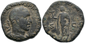 Aemilian (253). Æ Sestertius (25mm, 16.11g). Rome. Laureate, draped and cuirassed bust r. R/ Spes advancing l., holding flower and raising skirt. RIC ...