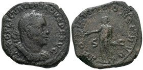 Valerian I (253-260). Æ Sestertius (32mm, 21.02g). Rome, 255-6. Laureate and cuirassed bust r. R/ Apollo standing l., holding laurel branch and lyre o...