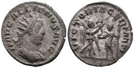 Gallienus (253-268). Antoninianus (19.5mm, 3.36g). Antioch, 257-260. Radiate and cuirassed bust r. R/ Victory advancing r., holding palm, presenting w...