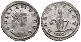 Gallienus (253-268). Antoninianus (20.5mm, 3.32g). Antioch, 266-8. Radiate and cuirassed bust r. R/ Laetitia standing l., holding wreath and anchor; V...