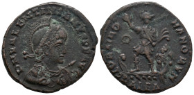 Valentinian II (375-392). Æ (23.2mm, 5.88g). Alexandria, 378-383. Pearl-diademed, helmeted, draped and cuirassed bust r., holding spear and shield. R/...