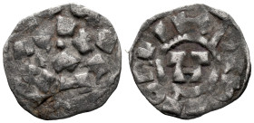 Italy, Lucca. Enrico III, IV or V. AD 1039-1125. AR Denaro (16mm, 0.95g). Monogram. R/ LVCA. Biaggi 1058. Near VF