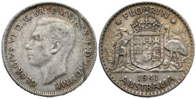 Australia. Royal Mint, Melbourne. George VI (1936-1952). 1 Florin 1941 (29mm, 11.17g). Thomas Humphrey Paget / George Kruger Gray, designers. KM# 40; ...