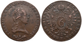 Austria. Austrian Empire. Kremnica mint, Slovakia. Francis II (1792-1806). 6 Kreuzer 1800 (32mm, 13.34g). KM# 2128; N# 5217. VF