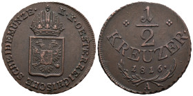 Austria. Austrian Empire. Münze Österreich, Vienna. Francis I of Austria (1804-1835). 1/2 Kreuzer 1816 (22.5mm, 4.5g). KM# 2110; N# 7111. VF