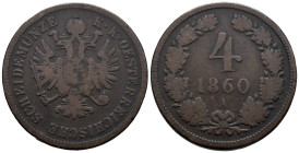 Austria. Austrian Empire. Franz Joseph I (1848-1916). 4 Kreuzer 1860 A (27mm, 12.85g). KM# 2194; N# 13819. VF