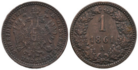 Austria. Austrian Empire. Münze Österreich, Vienna. Franz Joseph I (1848-1916). 1 Kreuzer 1861 A (19.2mm, 3.40g). KM# 2186; N# 2360. VF