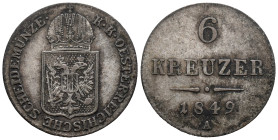 Austria. Austrian Empire. Münze Österreich, Vienna. Franz Joseph I (1848-1916). 6 Kreuzer 1849 A (19mm, 1.70g). KM# 2200; N# 13821. VF