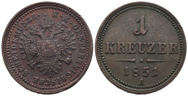 Austria. Austrian Empire. Vienna. Franz Joseph I (1848-1916). 1 Kreuzer 1860 (27mm, 13g). Johann Gross, engraver. KM# 2585; ÉH# 1448; N# 4847; Adamo# ...