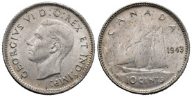 Canada. Royal Canadian Mint of Ottawa. George VI (1936-1952). 10 Cents 1943 (18mm, 2.27g). Thomas Humphrey Paget, engraver. KM# 34; N# 388. VF