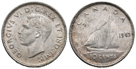Canada. Royal Canadian Mint of Ottawa. George VI (1936-1952). 10 Cents 1943 (18mm, 2.33g). Thomas Humphrey Paget, engraver. KM# 34; N# 388. VF