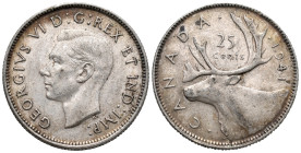 Canada. Royal Canadian Mint of Ottawa. George VI (1936-1952). 25 Cents 1941 (23.5mm, 5.76g). Thomas Humphrey Paget / Emanuel Otto Hahn, engravers. KM#...