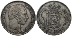 Denmark. Royal Danish Mint, Copenhagen. Christian IX (1863-1906) . 2 Kroner 1875 (31mm, 14.88g). KM# 798; N# 8493. VF
