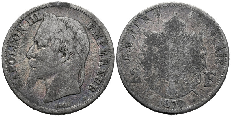 France. Napoleon III (1848–1870). Strasbourg mint. 2 Franc 1870 (27mm, 6.85g). D...