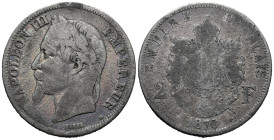 France. Napoleon III (1848–1870). Strasbourg mint. 2 Franc 1870 (27mm, 6.85g). Désiré-Albert Barre (1855-1878), engraver. KM# 807; Franc 263# 215; N# ...